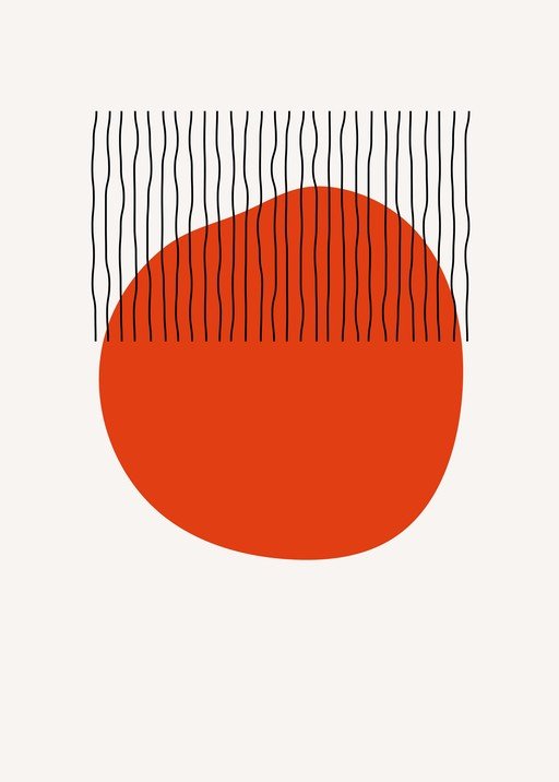 Minimalist Red Circle with Linear Hair Illustration