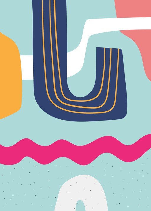Modern Abstract Art with Geometric Shapes and Wavy Lines