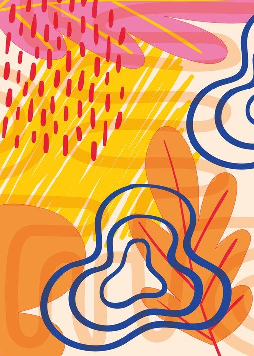 Abstract Geometric Botanical Illustration with Vibrant Colors