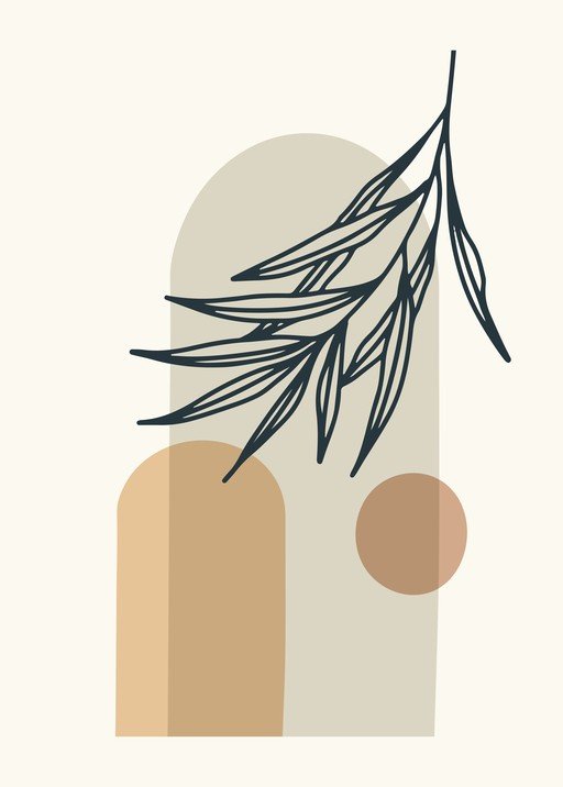 Minimalist Botanical Line Art with Geometric Shapes