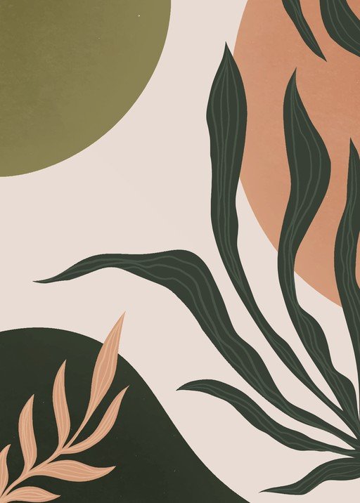 Modern Botanical Abstract Art with Organic Shapes