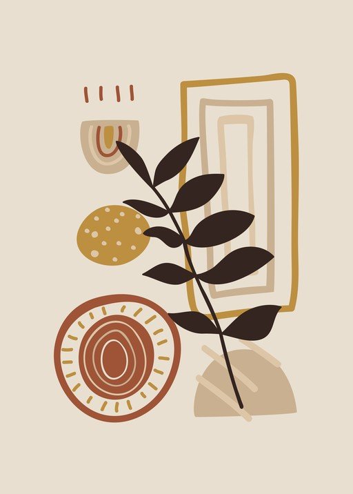 Abstract Botanical Illustration with Geometric Shapes