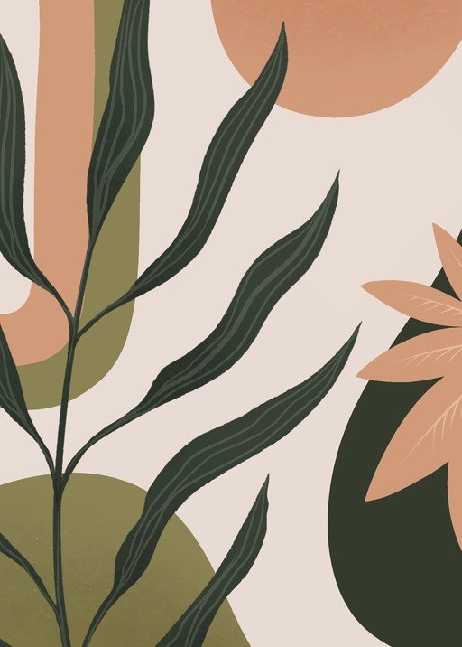 Abstract Botanical Illustration with Organic Leaf Forms