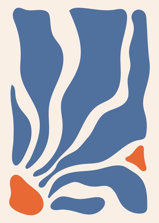 Abstract Organic Shapes Blue and Orange Composition