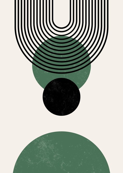Modern Abstract Geometric Art with Black Lines and Green Shapes