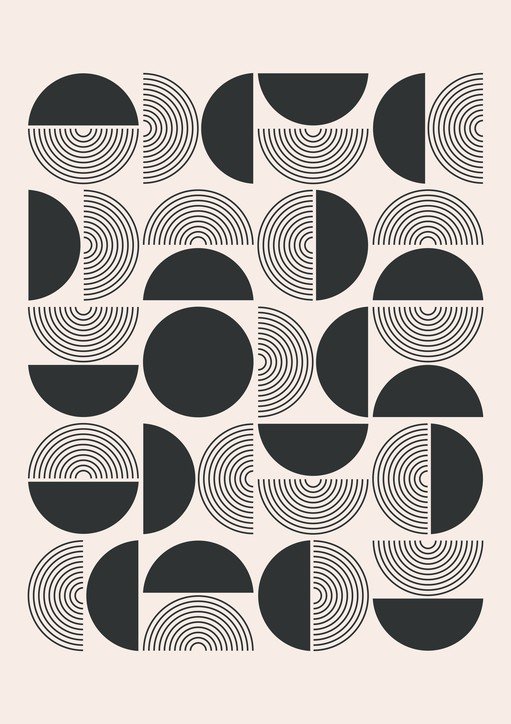 Mid-Century Modern Geometric Pattern with Circles and Lines