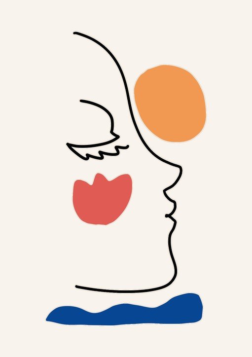 Abstract Minimalist Face Line Art with Colored Shapes