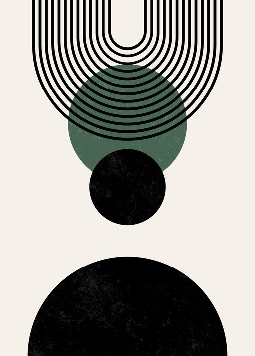 Abstract Geometric Art with Striped U-Shape and Circles
