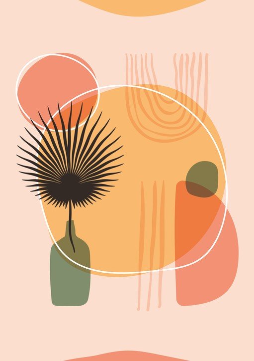 Abstract Botanical Art with Geometric Shapes and Plant