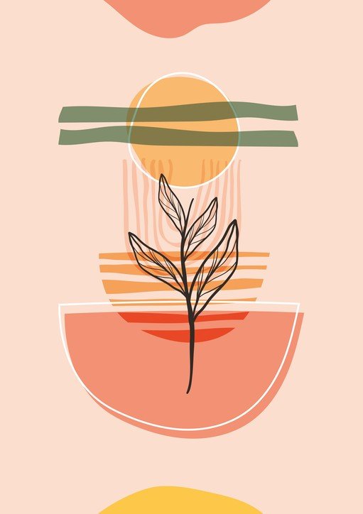 Abstract Botanical Illustration with Geometric Shapes