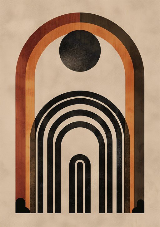 Geometric Abstract Art Deco Design with Retro Rainbow