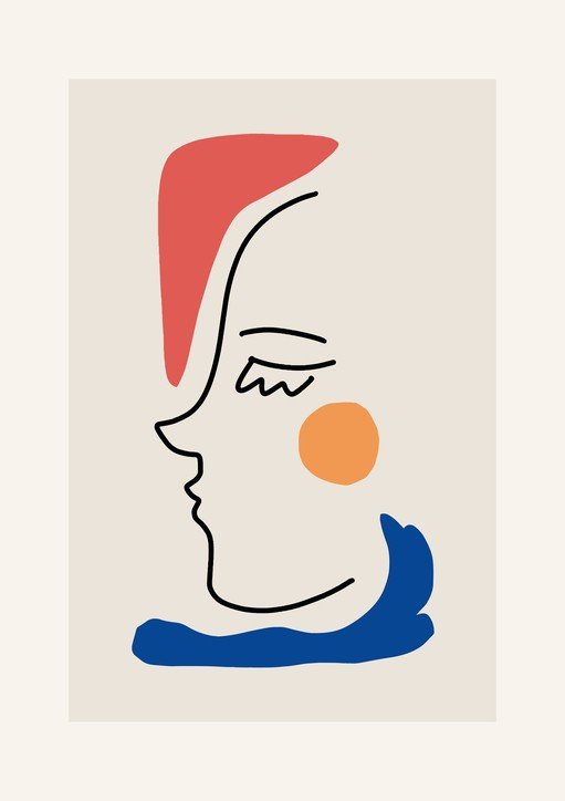 Abstract Line Face with Geometric Color Shapes