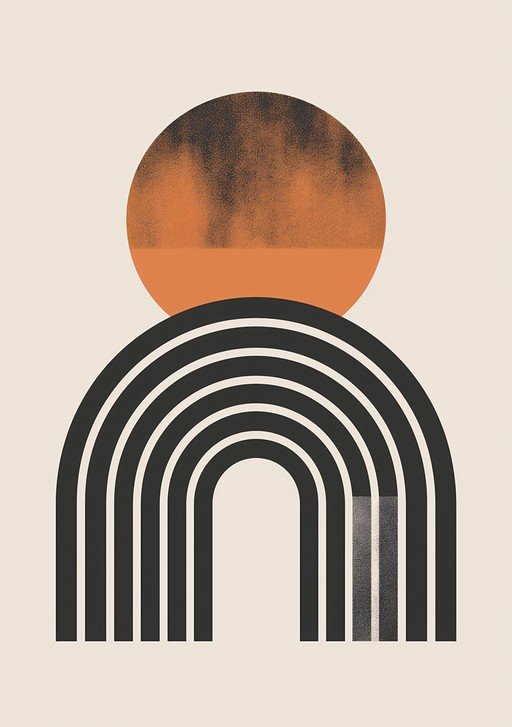 Abstract Mid-Century Modern Rainbow with Textured Sun