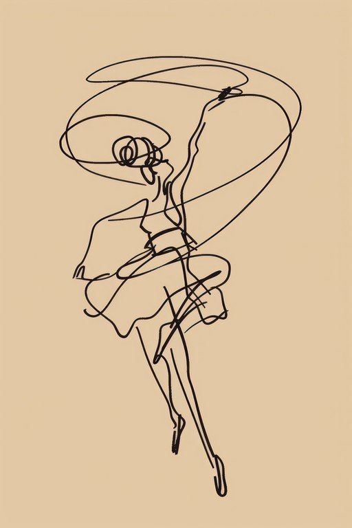 Minimalist Line Art Fashion Figure with Flowing Fabric