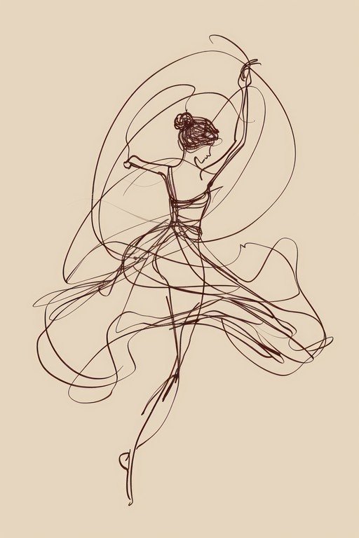 Abstract Line Art Dancer in Motion with Flowing Ribbons