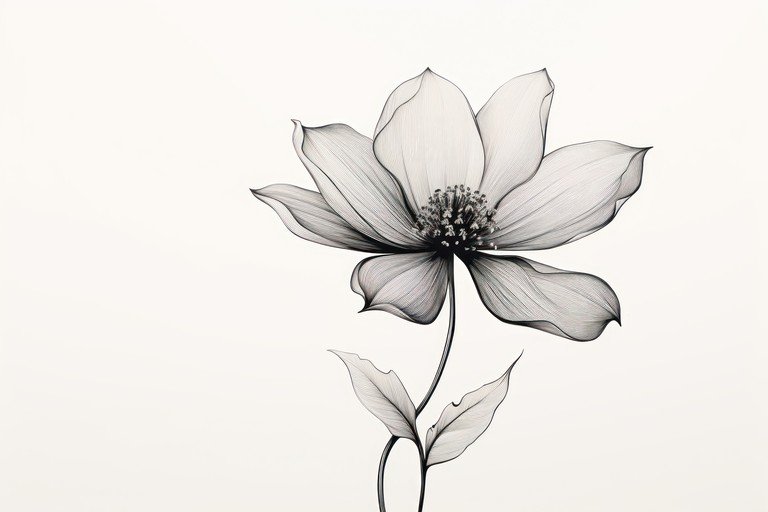 Delicate Cosmos Flower Botanical Pencil Sketch