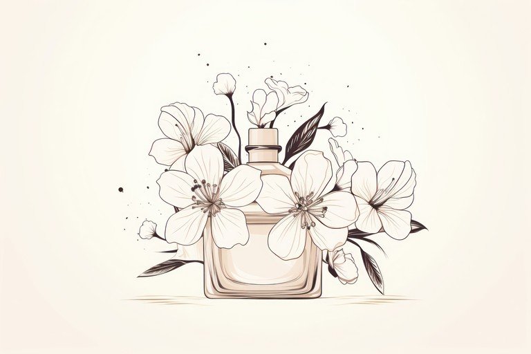 Elegant Floral Perfume Bottle Illustration with White Flowers