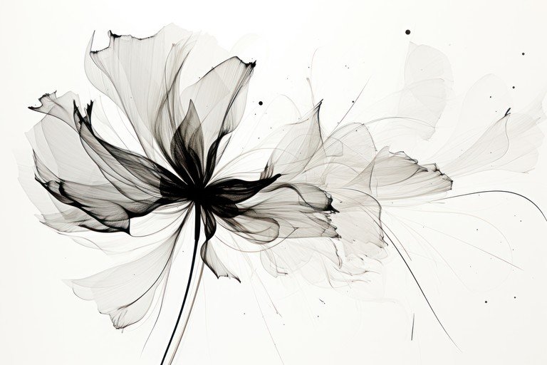 Abstract Black and White Flower Ink Sketch