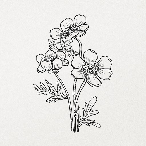 Hand-Drawn Botanical Flower Line Art Illustration