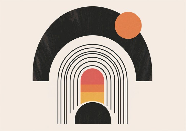 Retro Geometric Sunset Arch Abstract Illustration