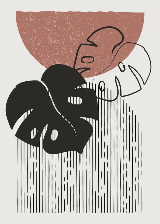Abstract Botanical Line Art with Textured Earth Tones