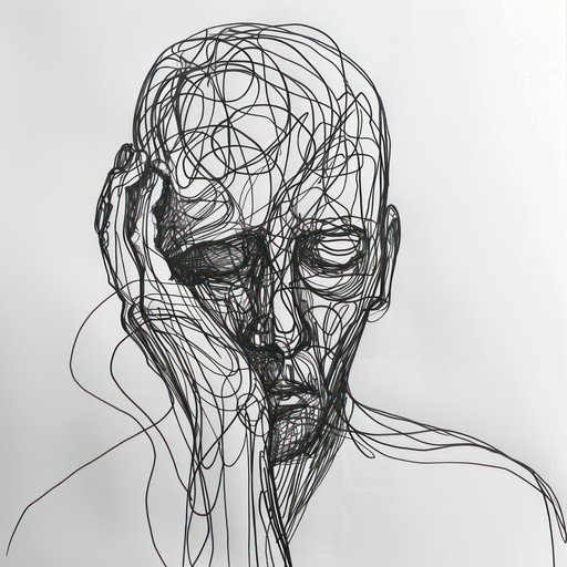 Abstract Scribbled Portrait Head Contemporary Line Art