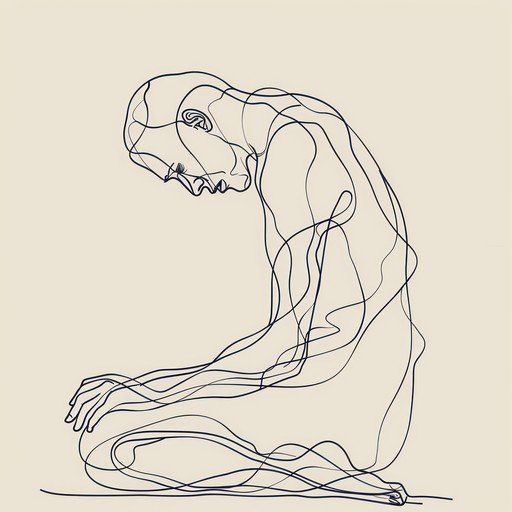 Minimalist Line Art Figure in Contemplative Kneeling Pose