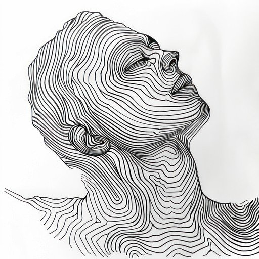 Minimalist Line Art Portrait with Flowing Wave Pattern