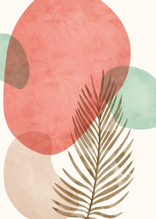 Modern Abstract Art with Palm Leaf and Geometric Shapes