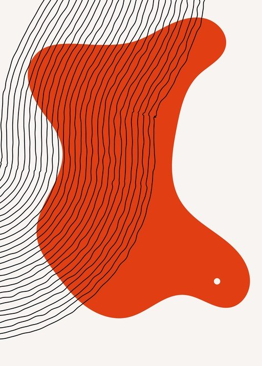 Abstract Organic Red Shape with Line Pattern Art