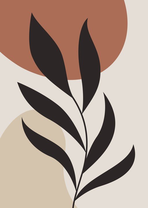 Minimalist Botanical Plant Illustration with Abstract Shapes