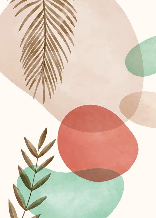 Abstract Botanical Art with Geometric Shapes and Natural Elements
