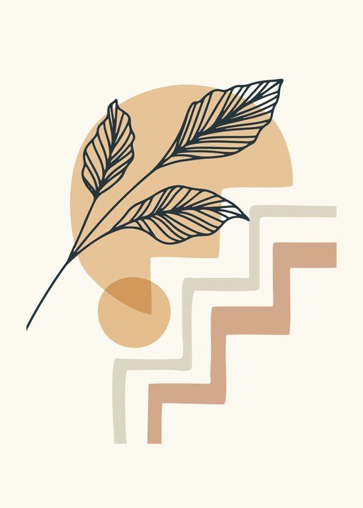 Abstract Botanical Line Art with Geometric Shapes