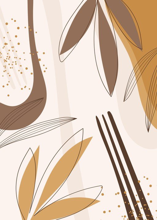 Abstract Botanical Line Art with Gold Accents