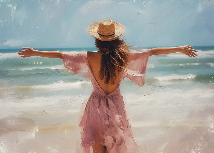 Woman in Pink Dress Embracing Beach Freedom