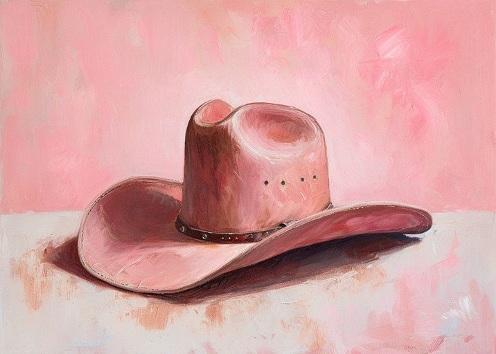 Pink Cowboy Hat on Neutral Surface Still Life