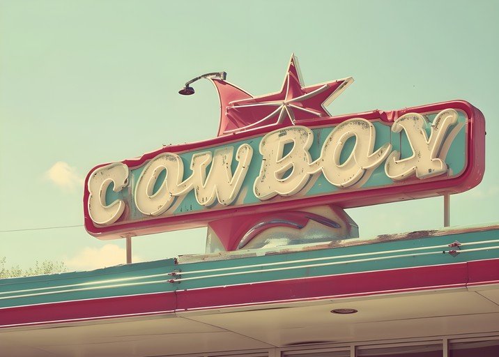 Vintage Cowboy Neon Sign with Star - Retro Americana