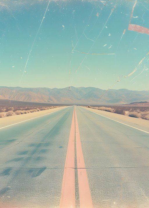 Endless Desert Highway with Mountain Horizon