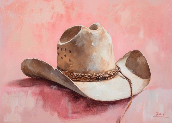 Vintage Cowboy Hat Still Life on Pink Background