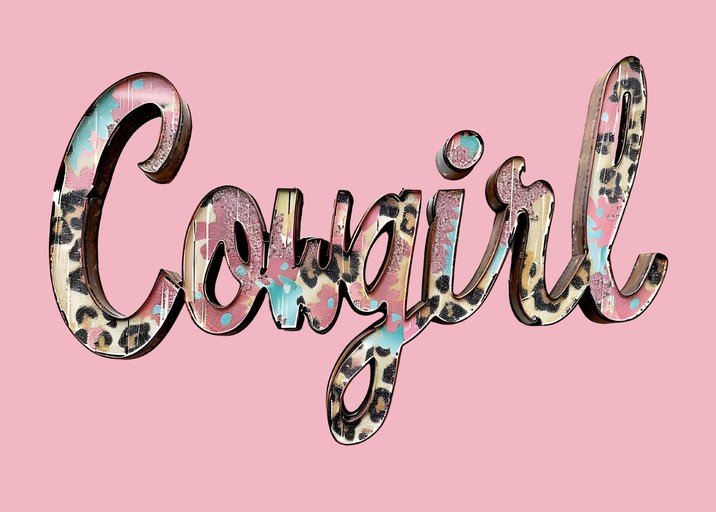 Leopard Print Cowgirl Script Typography on Pink Background