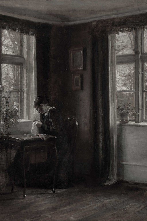 Woman Reading by Window in Contemplative Interior