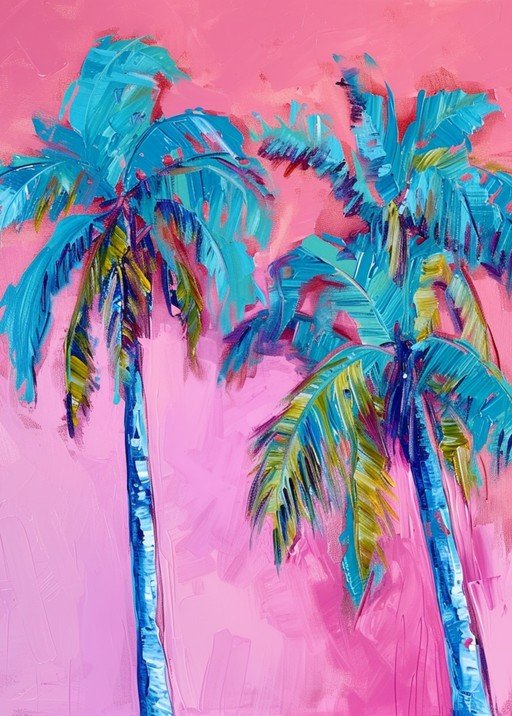 Vibrant Pop Art Palm Trees Against Pink Sky