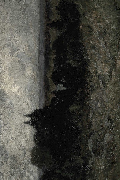 Dark Silhouette Reflected in Still Water at Dusk
