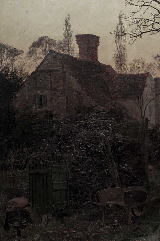 Abandoned Ruined Manor with Ivy and Bare Trees