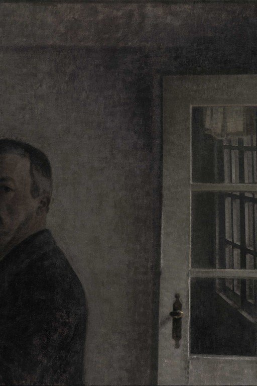 Figure in Dark Room with Window and Barred Door