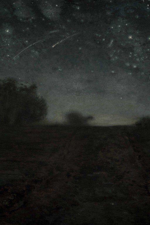 Starry Night Sky with Meteors Over Desert Landscape