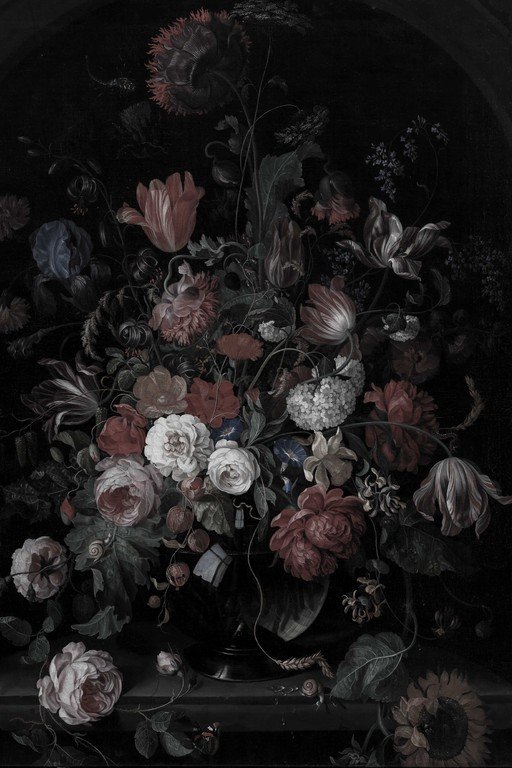 Dark Floral Still Life with Roses and Wildflowers