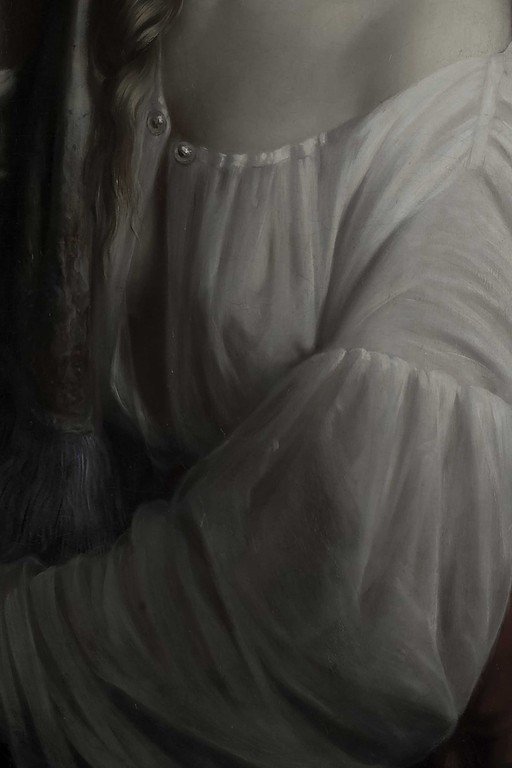 Classical Portrait of Woman in Flowing White Fabric