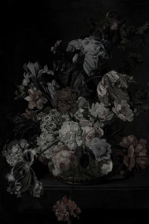 Dark Floral Still Life with Wilting Flowers
