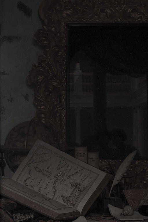 Vintage Still Life with Ornate Mirror and Antique Map